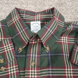Brooks Brothers Shirt Mens XL Green Plaid Madison Fit Non Iron Stretch Classic